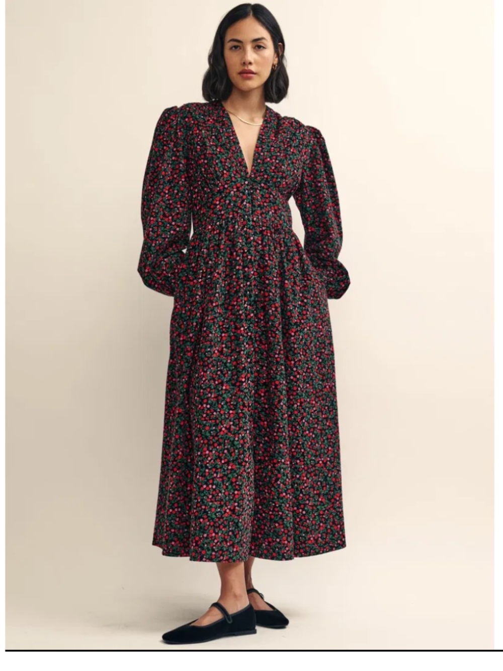 Nobody’s Child Starlight Floral Long Sleeve Organic Cotton Baby Cord Midi Dress